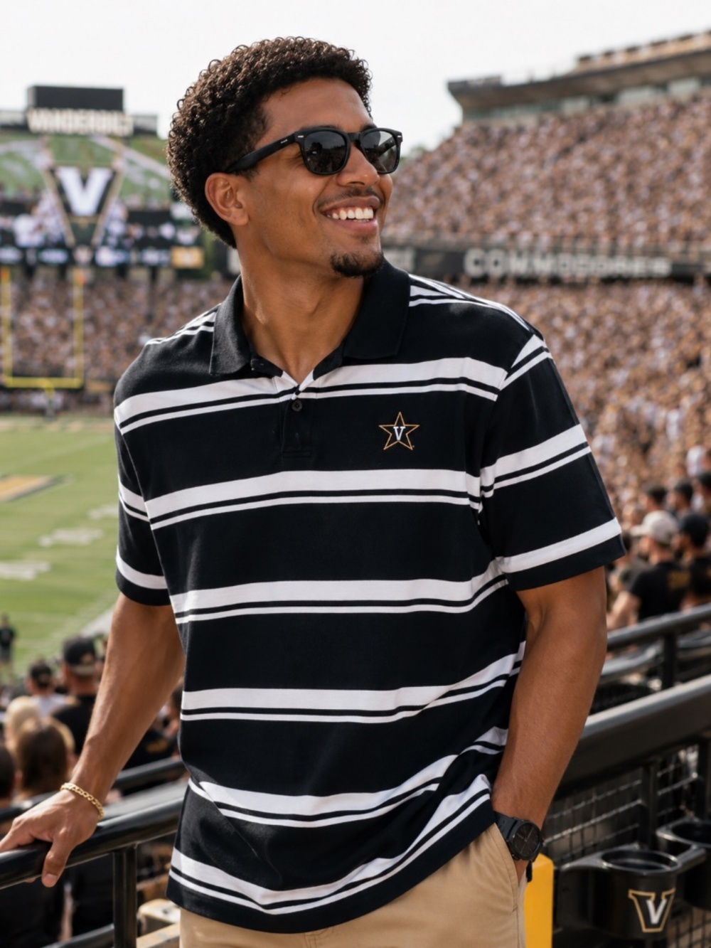 Pressbox Vanderbilt Commodores Stripe Polo Shirt Large Black White NCAA